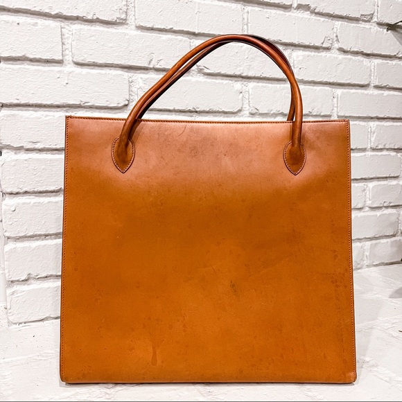RALPH LAUREN COLLECTION structured tan burnished leather old money tote bag - Picture 7 of 12